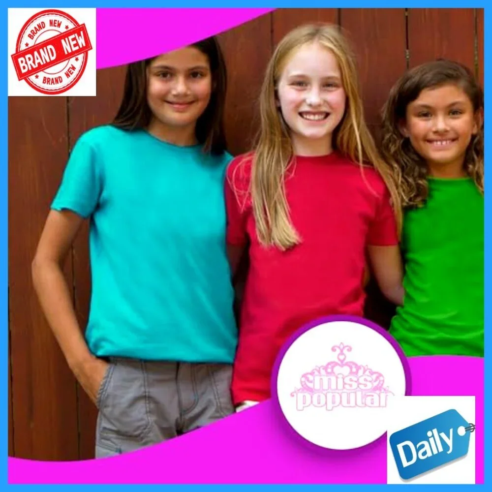 Girls' 8-Pack Polycotton Short Sleeve Crew Neck T-Shirts, Regular Fit